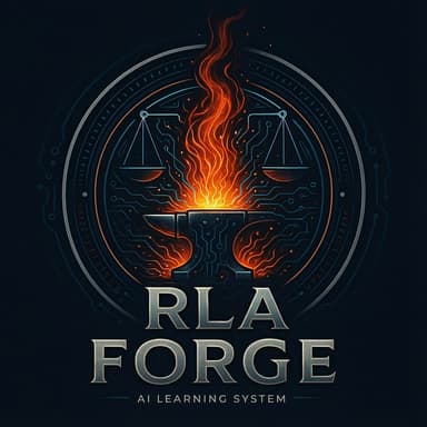 RLA Forge — anvil with flames, scales of justice, and circuit pattern